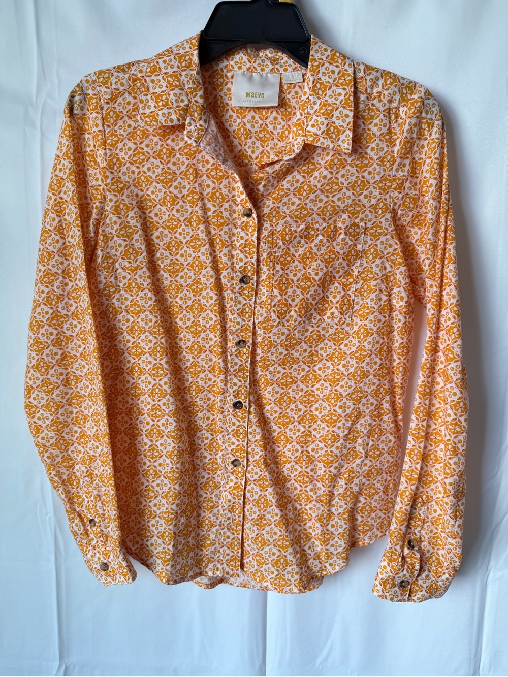 Maeve Orange and White Geometric Print Long-Sleeve Button-Up Shirt